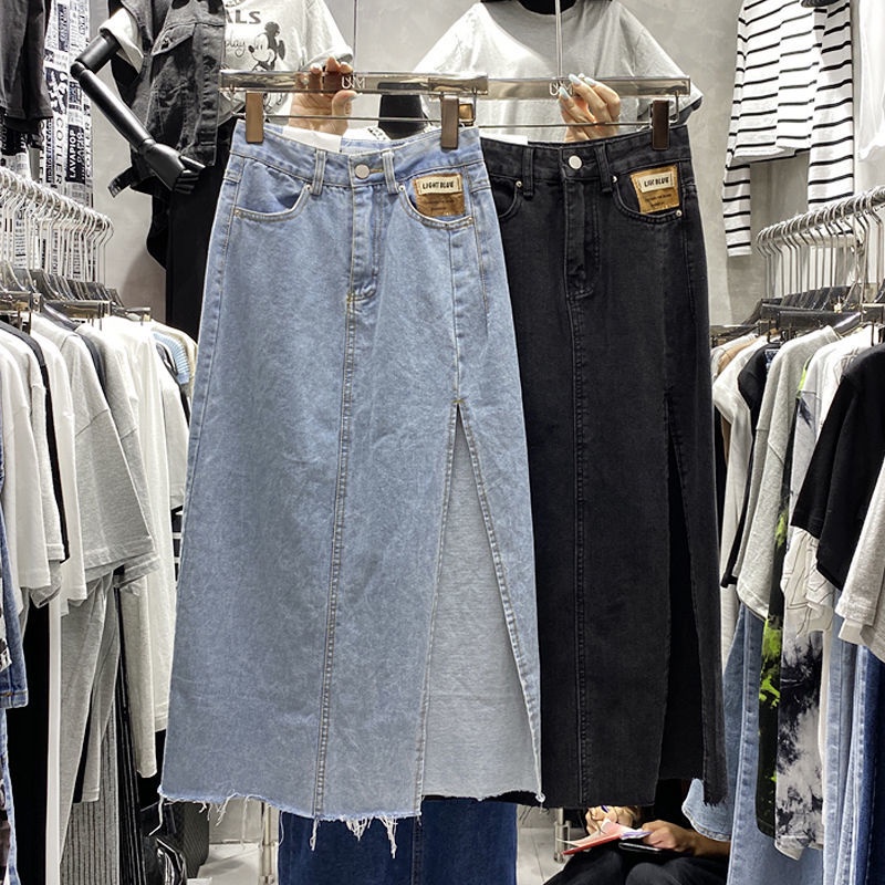 Jiashucheng Influencer Plus Size Chân Váy Denim Xẻ Tà Bên Hông Lưng Cao Vừa Nhỏ Phong Cách Mới 2021