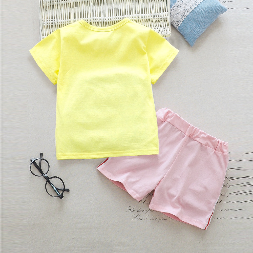 BEAR LEADER Bộ Áo Sơ Mi Họa Tiết Hoạt Hình Phối Quần Short Thời Trang Mùa Hè Xinh Xắn Cho Bé Gái Từ 2-6 Tuổi