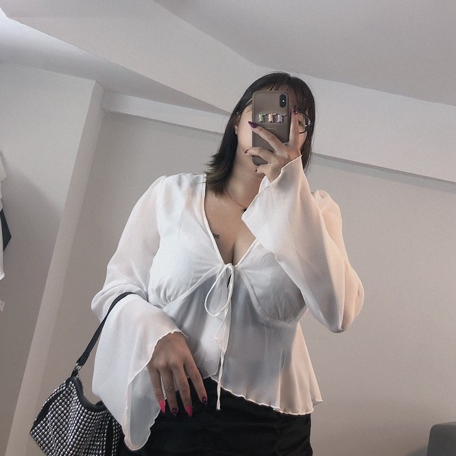 áo kiểu bigsize , croptop dành cho người béo , vải chifon tay dài , hack dáng cực chuẩn cho nàng mũm mĩm