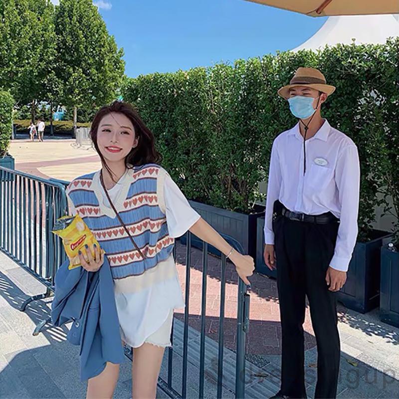 Đầm Dệt Kim Sát Nách Cổ Chữ V Dáng Rộng In Họa Tiết Trái Tim Xinh Xắn Cho Nữ