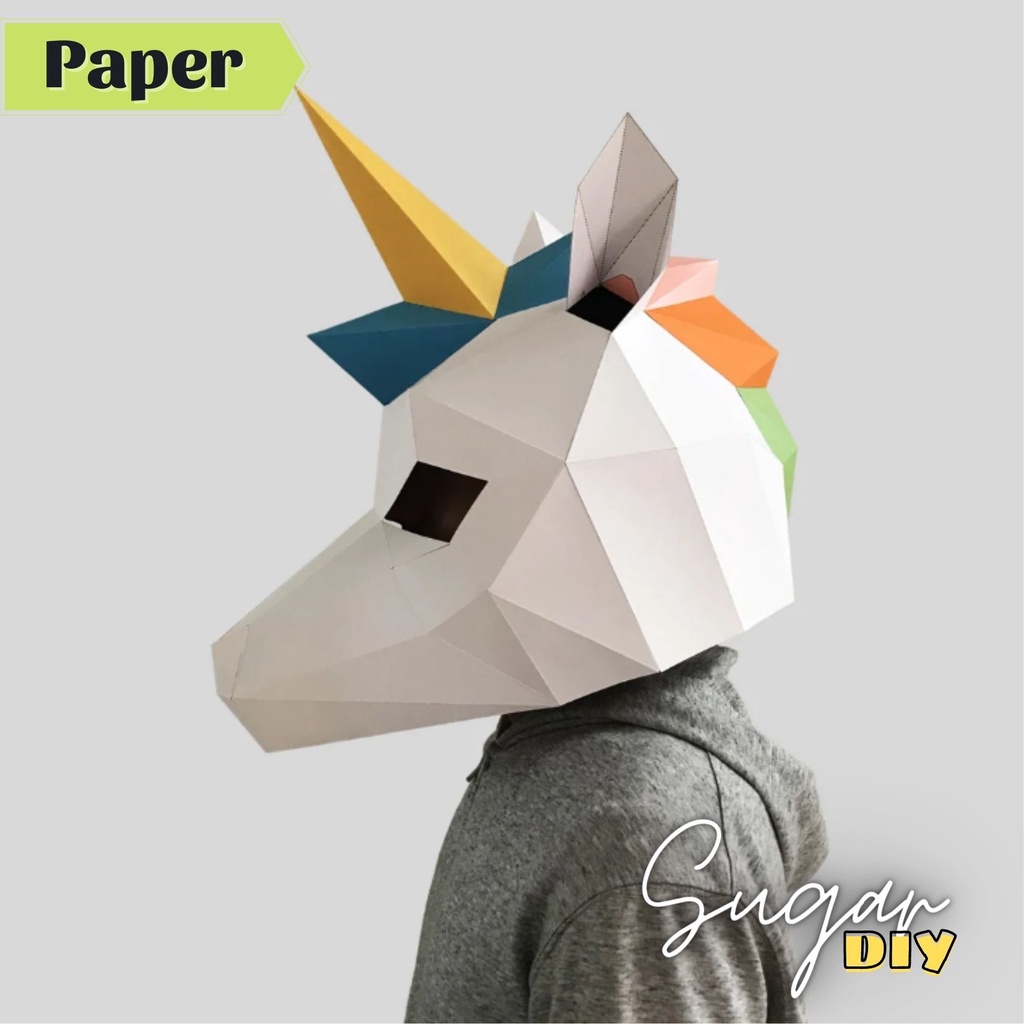 Mặt nạ kỳ lân - Mô hình giấy DIY màu trắng