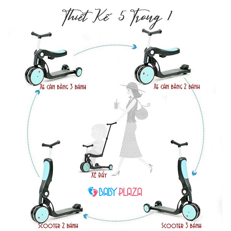 Xe đa năng trượt Scooter xe cân bằng xe đẩy cho bé 5 trong 1 Broller BABY PLAZA HD200