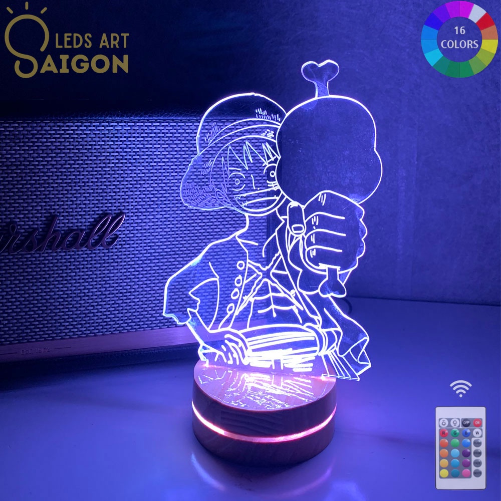 Đèn Ngủ 3D Đèn Phòng Ngủ Đèn Led Anime - Luffy - One Piece Đảo Hải Tặc Manga 15x20cm Led 16 Màu Tùy Chỉnh