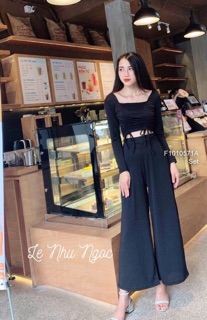 Set áo rút eo+ quần suông