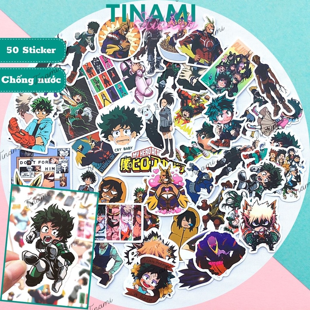50 Sticker My Hero Academia Học Viện Anh Hùng hình dán chống nước trang trí sổ laptop làm quà tặng fan Tinami MHA002