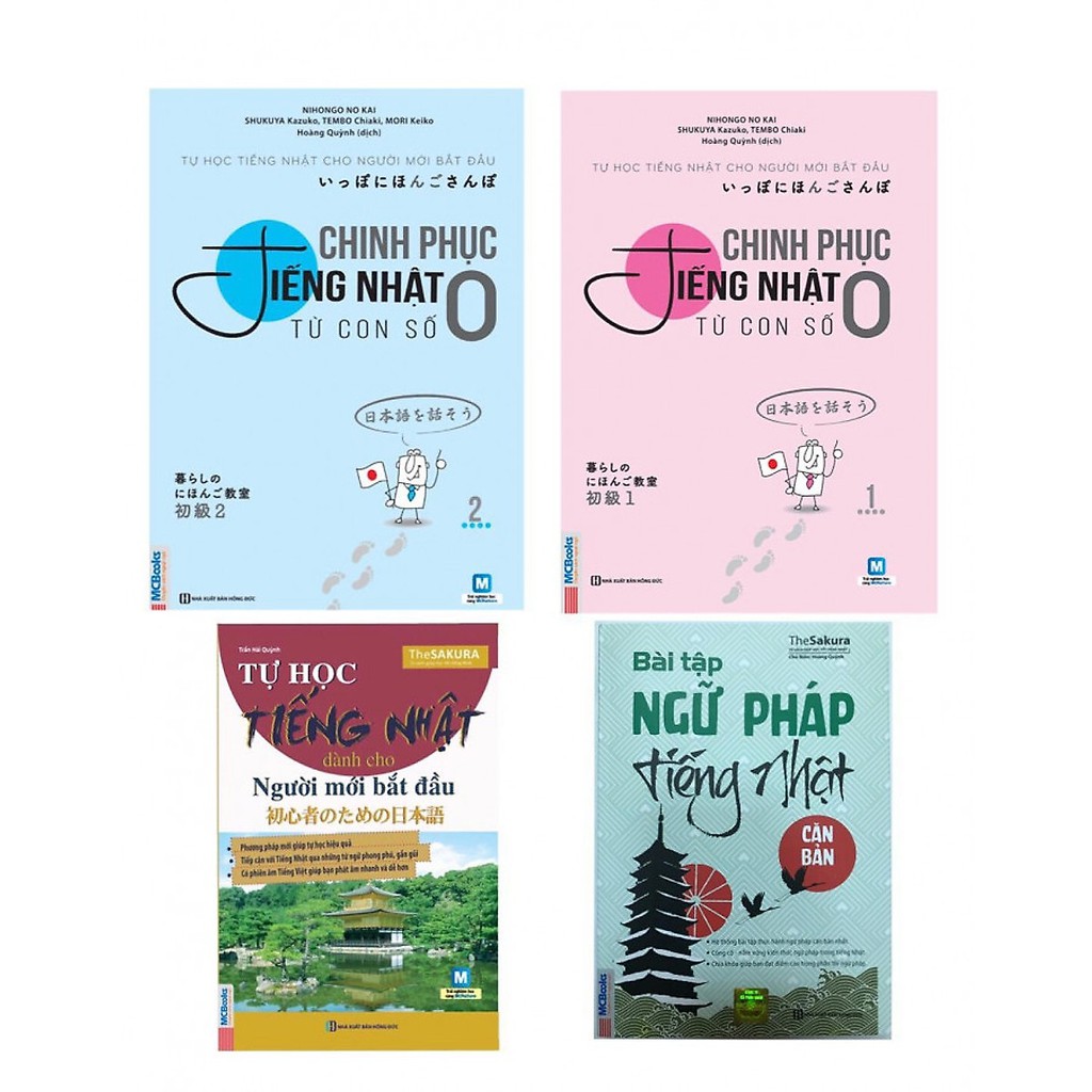 Sách - Combo Chinh phục Tiếng Nhật Từ Con Số 0 Tập 1+2 +Tự Học Nhật Cho Người Mới Bắt Đầu Và Bài Tập Ngữ Pháp Tiếng Nhật