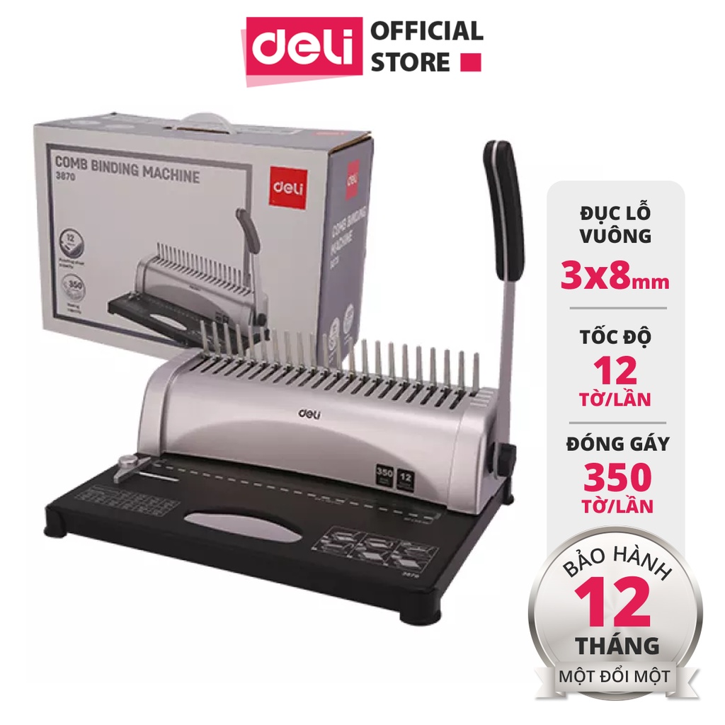 Máy Đóng Gáy Xoắn Lò Xo Deli Chính Hãng Cao Cấp - Tiện Dụng Cho Tài Liệu, Sách, Lịch - Thiêt Kế Chắc Chắn Siêu Bền E3870