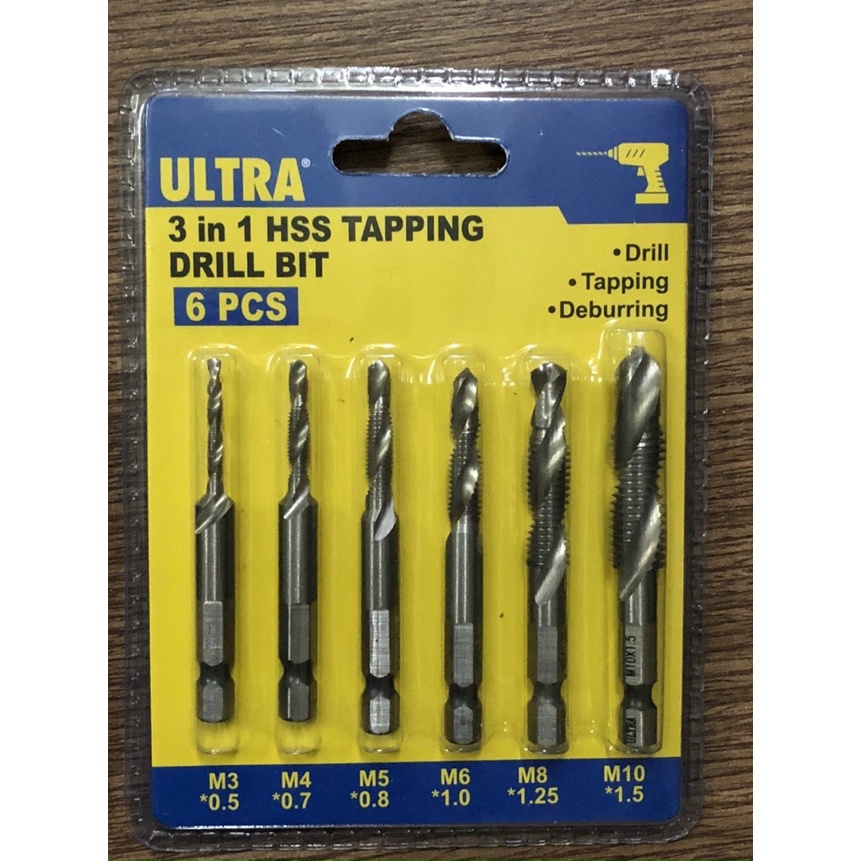 Bộ 6 Mũi Taro ULTRA Chân Lục Giác Tạo Ren Doa Âm Mũ Vít M3-M10 Phủ Titanium cao cấp