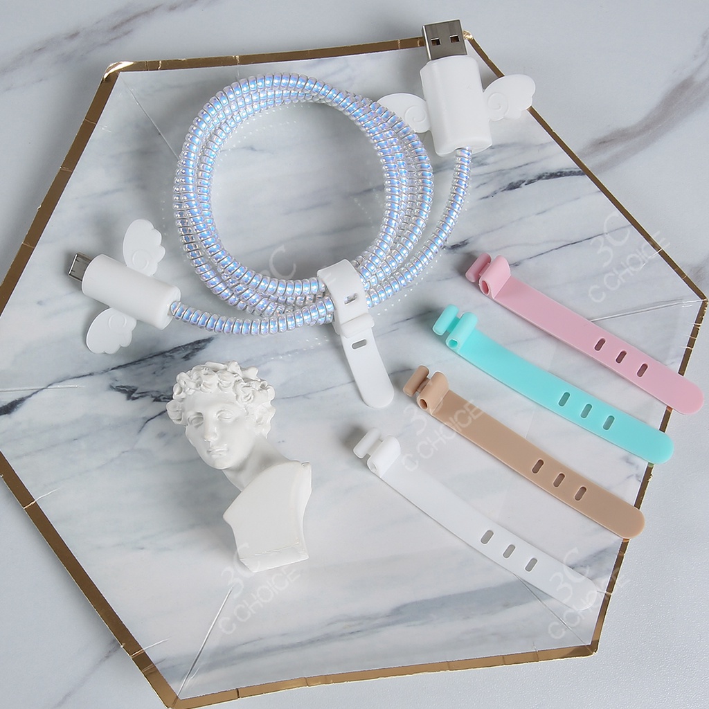 Dây silicon quấn dây cáp tai nghe nhiều màu sắc kích thước 13CM/7CM