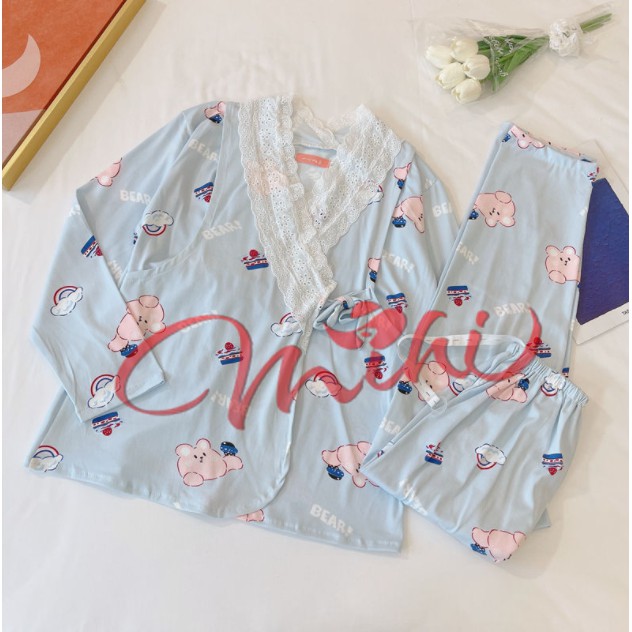 Đồ bộ bầu mặc nhà cotton KIMONO - Bộ bà bầu và sau sinh cho con bú ti - Quần áo mùa hè thời trang cho mẹ giá rẻ Bigsize