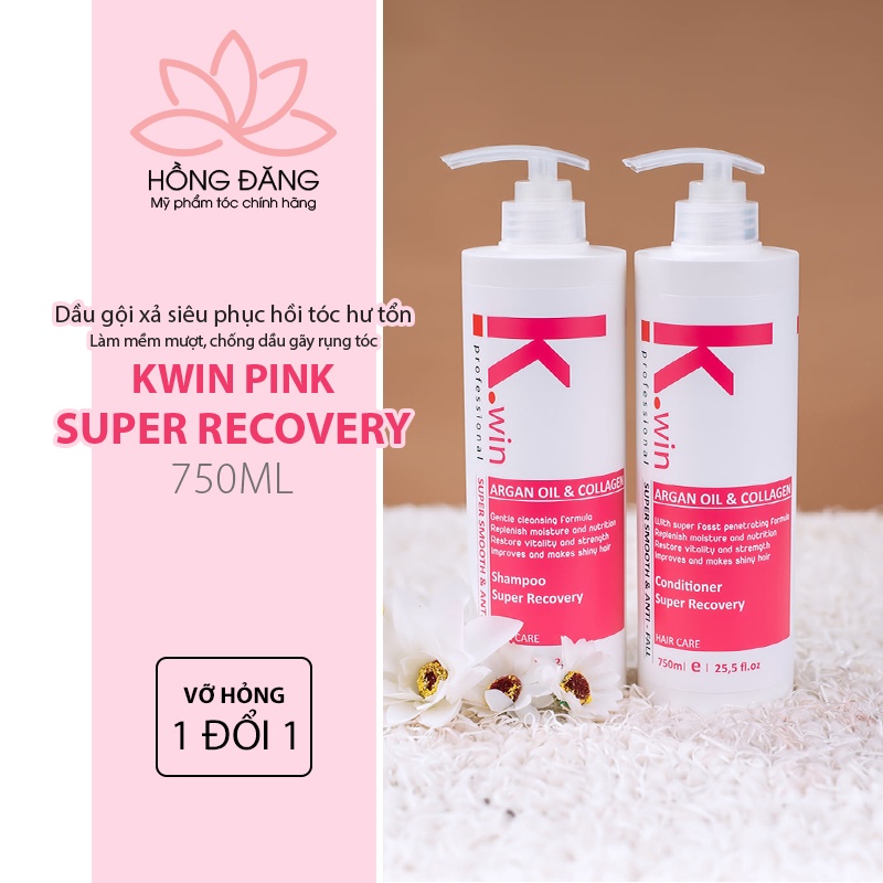 Dầu gội xả cặp dưỡng tóc mượt, ngăn ngừa chống rụng tóc Kwin pink super smoothing and anti-fall 750ml chống gầu ngứa dầu