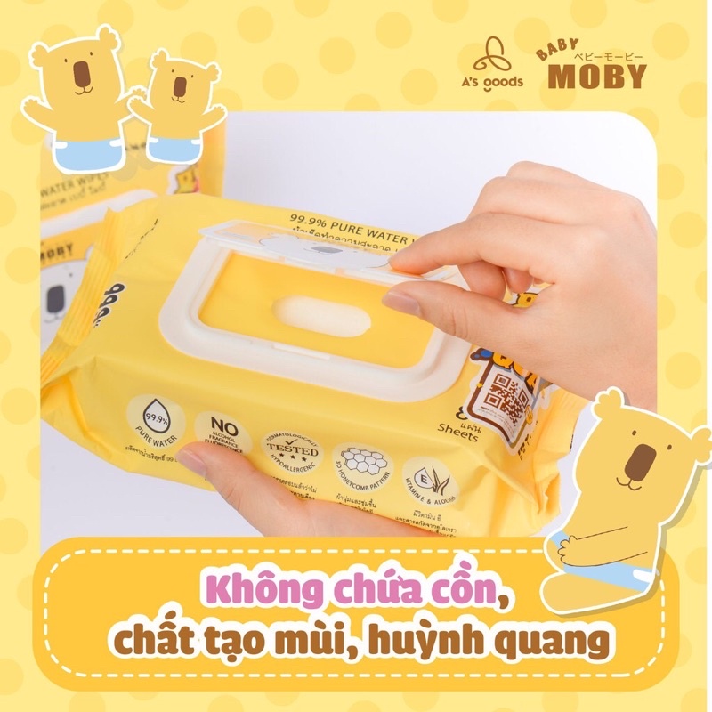 KHĂN GIẤY ƯỚT MOBY BỊCH 80 TỜ-KHÔNG MÀU,KHÔNG MÙI,KHÔNG CHẤT BẢO QUẢN