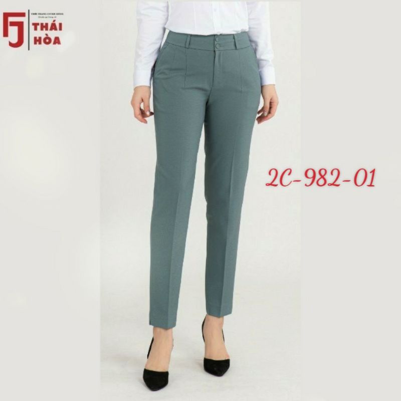 THÁI HOÀ CHÍNH HÃNG Quần 9 tấc màu xanh ngọc vải dày mềm co giãn