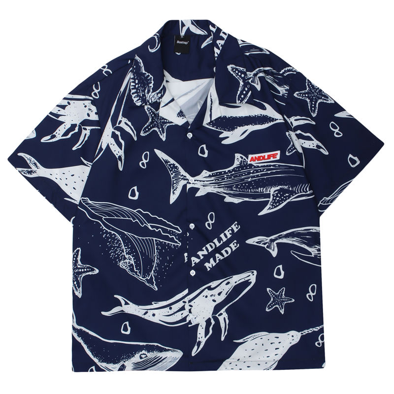 Áo Sơ Mi Tay Ngắn Họa Tiết Cá Voi Cá Tính Thời Trang