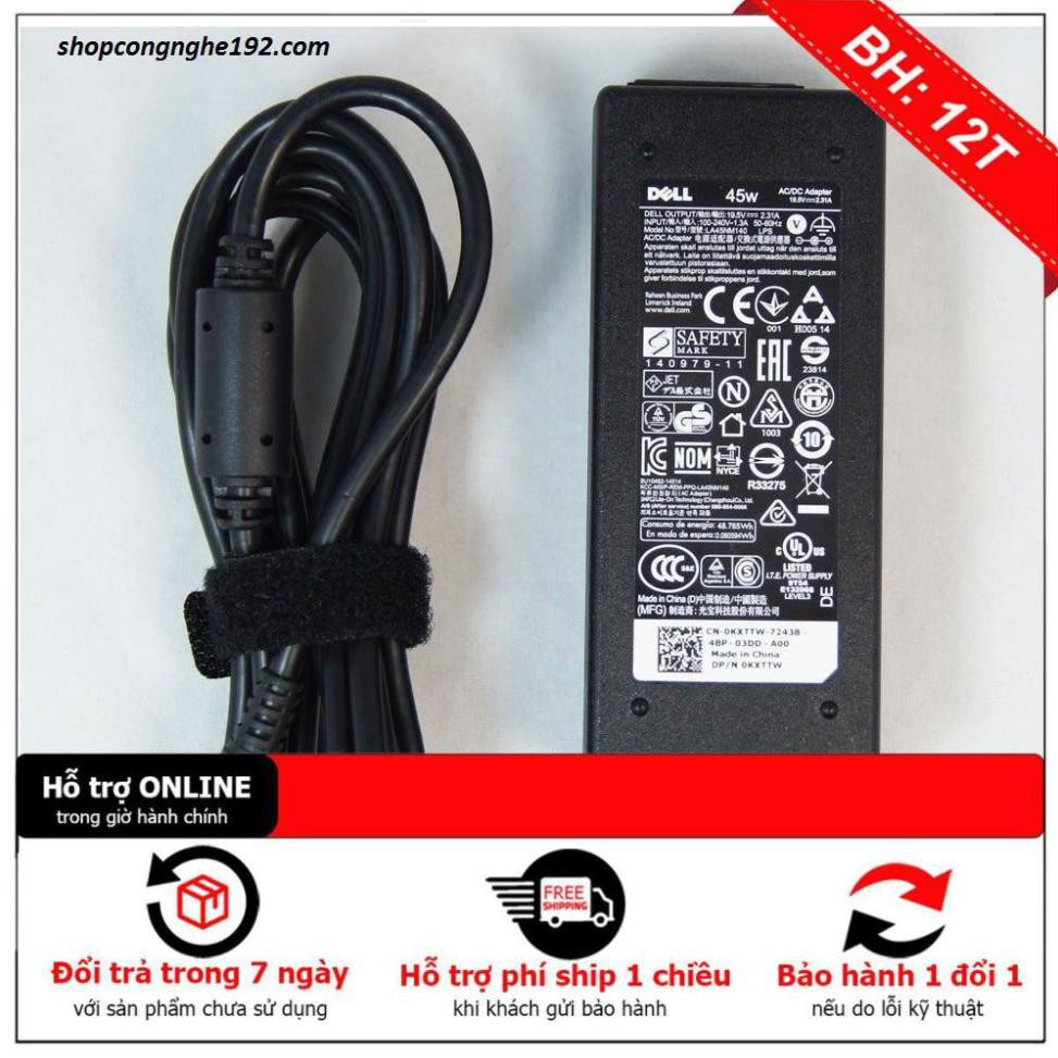 Sạc Laptop Dell 19.5v - 2.31a - 45w - Adapter Kèm dây nguồn XPS 13 Inspiron 5452 5455 5458 5459
