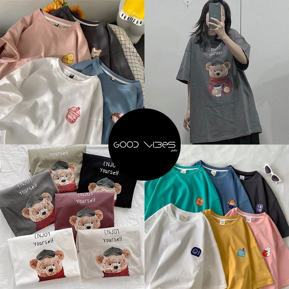 Áo thun tay lỡ unisex, áo phông nữ nam form rộng hàn quốc vải cotton G07 goodvibes