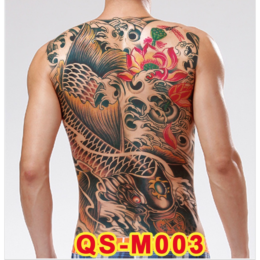 Hình xăm dán chống nước kín lưng 34x48cm, loại đặc biệt: Cá chép may mắn