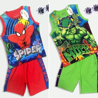 [12-35kg] [SALE] Bộ thun sát nách của Samkids siêu nhân Nhện, khổng lồ xanh Hulk cho bé trai