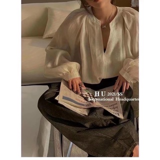 Áo sơ mi GU tay bồng cổ tầu