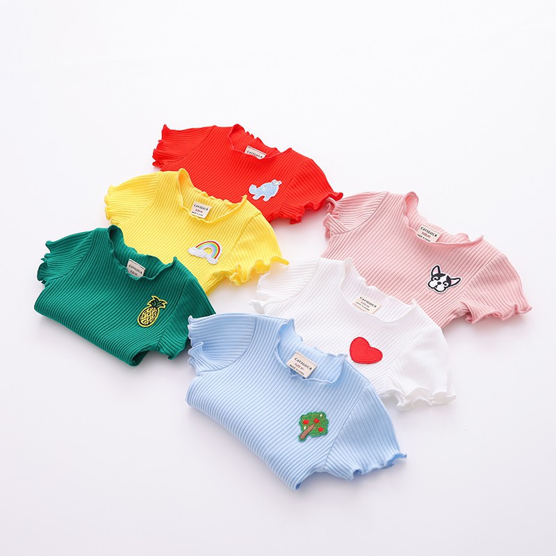 Áo thun cổ tròn màu sắc tươi sáng cho bé gái