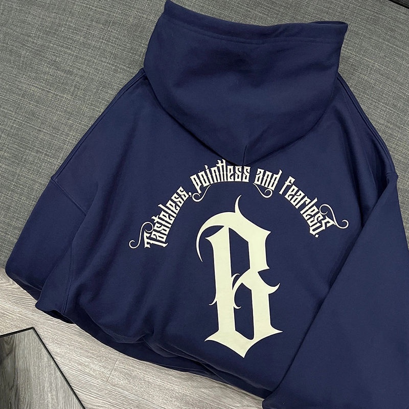 Áo Hoodie Chui Đầu Dáng Rộng In Chữ Phong Cách Hip Hop Đường Phố Mùa Thu