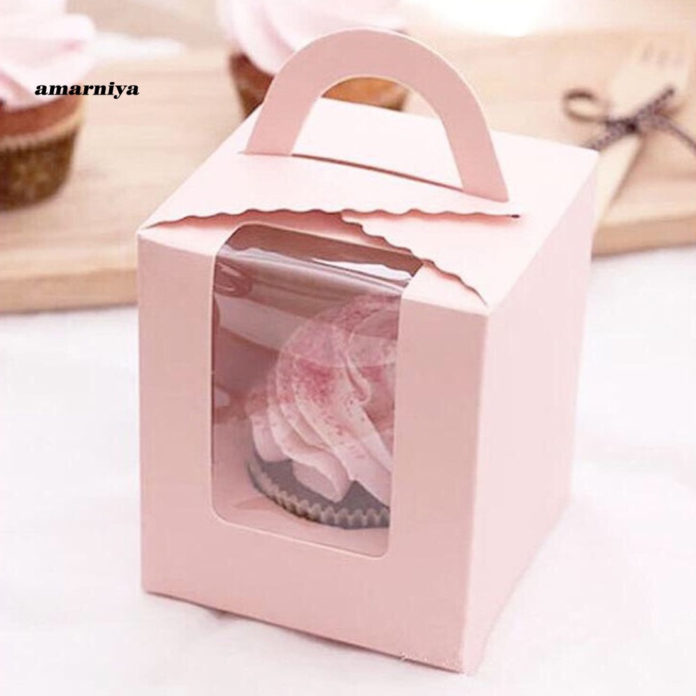 Set 10 Hộp Đựng Bánh Cupcake Bằng Nhựa Trong Có Tay Cầm Tiện Lợi