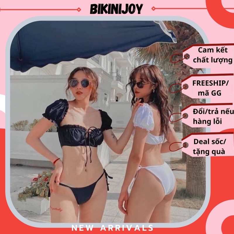 [ HÀNG SẴN] Bikini ❤ FREESHIP❤ 2 mảnh trắng tay phồng, nâng ngực dễ thương