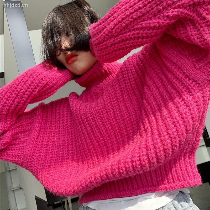 Áo sweater dệt kim dày dáng rộng cổ lọ phong cách retro thời trang thu đông mới 2021