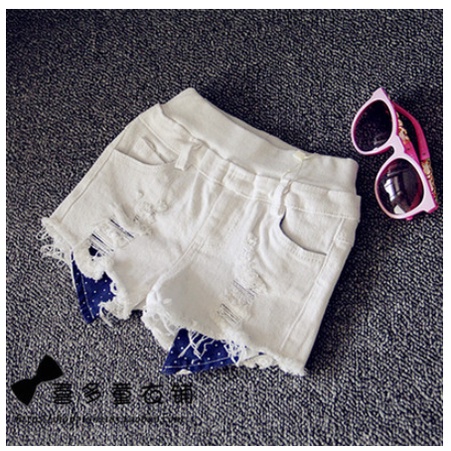 Quần đùi bé gái, quần short denim, màu trắng rách