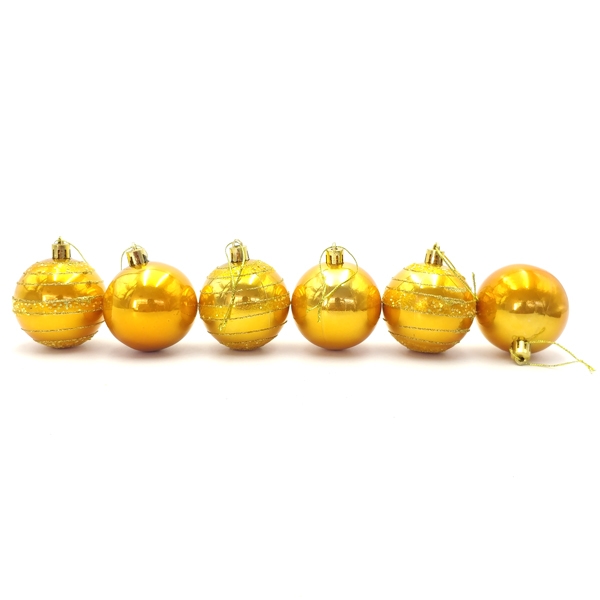 Hộp 6 Trái Châu Trang Trí Noel 2348 - Mẫu 2 - Màu Vàng