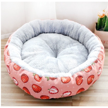 Đệm tròn cho chó mèo lót lông viền vải nhiều màu sắc - Nệm cho thú cưng siêu ấm có đáy chống trượt