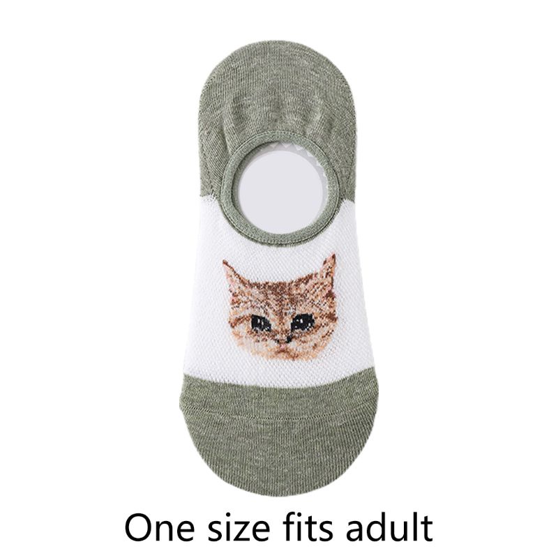 Vớ Thuyền Bằng Silicone Thoáng Khí Chống Trượt Họa Tiết Mèo Hoạt Hình Cho Nữ