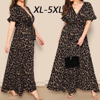 Đầm nữ da báo tay ngắn thiết kế size ngoại cỡ S-5XL thiết kế tiện lợi