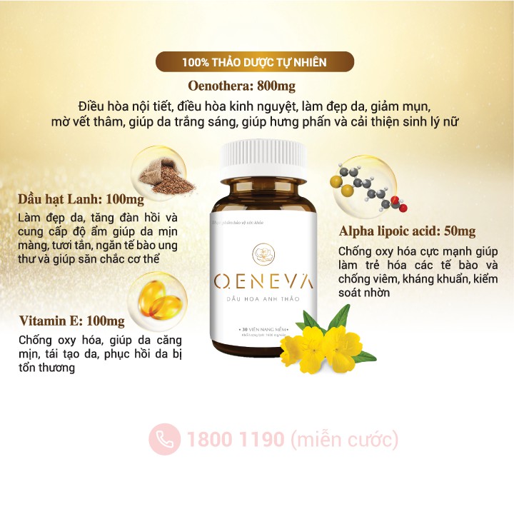 ✅ Dầu Hoa Anh Thảo OENEVA Tuệ Linh - Mua 5 tặng 1 -  [Chính hãng] - Cân bằng nội tiết, sạch mụn, sáng da - Lọ 30 viên