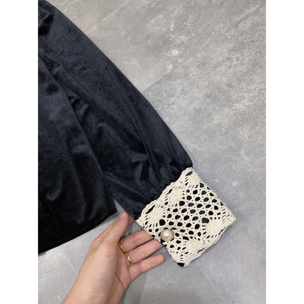 Áo nhung tiểu thư viền ren phối khuy ngọc- ROSE STORE | BigBuy360 - bigbuy360.vn