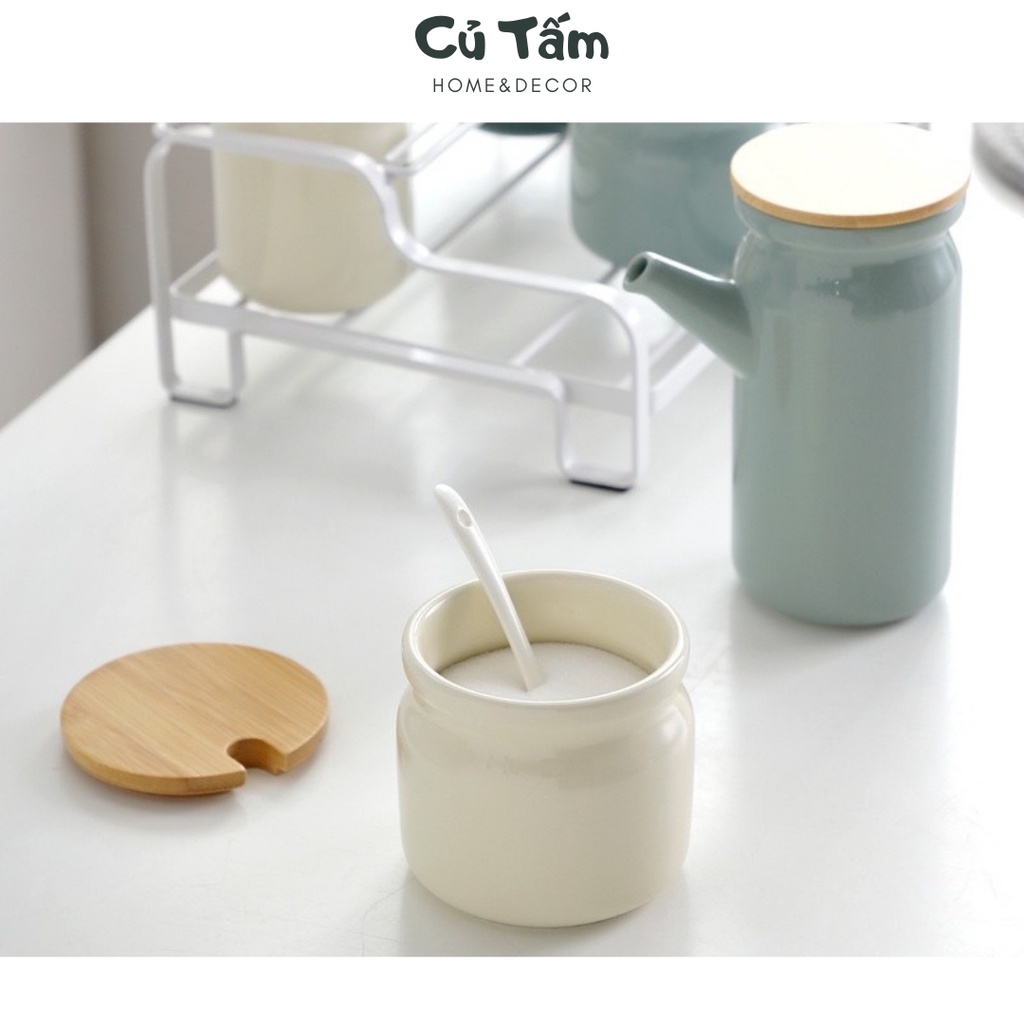 Kệ để gia vị, hủ gia vị và chai đựng dầu kèm kệ để gia vị cao cấp (set 6) - cutam.homedecor