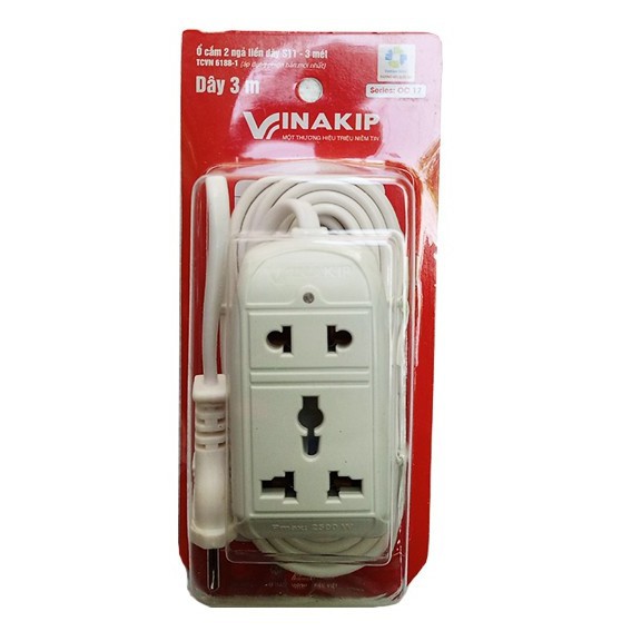 Ổ cắm điện Vinakip S11 liền dây du lịch đa năng 2 lỗ 2 chạc và 3 chạc 2200W 10A 250V S11 oc16 oc17- Minh Tín Shop