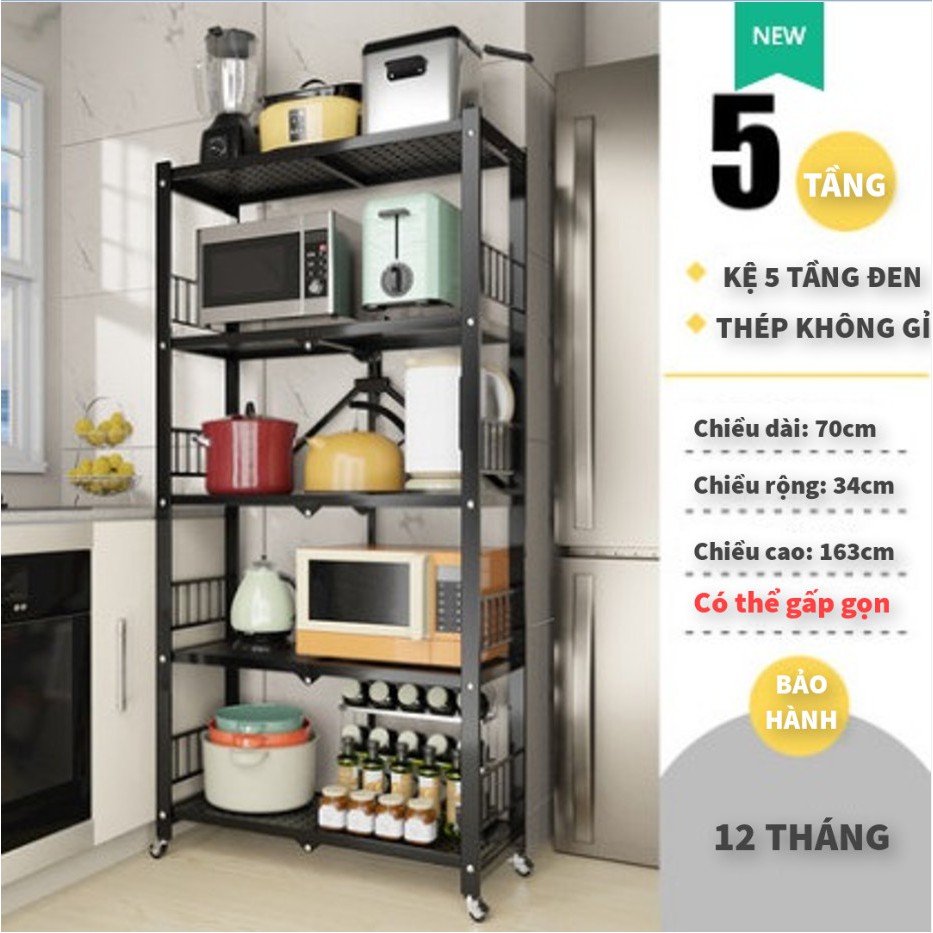 Kệ để đồ đa năng kệ gấp gọn lò vi sóng có bánh xe 3/4/5 tầng cho nhà bếp, phòng ăn, phòng tắm - Bảo hành 12 tháng