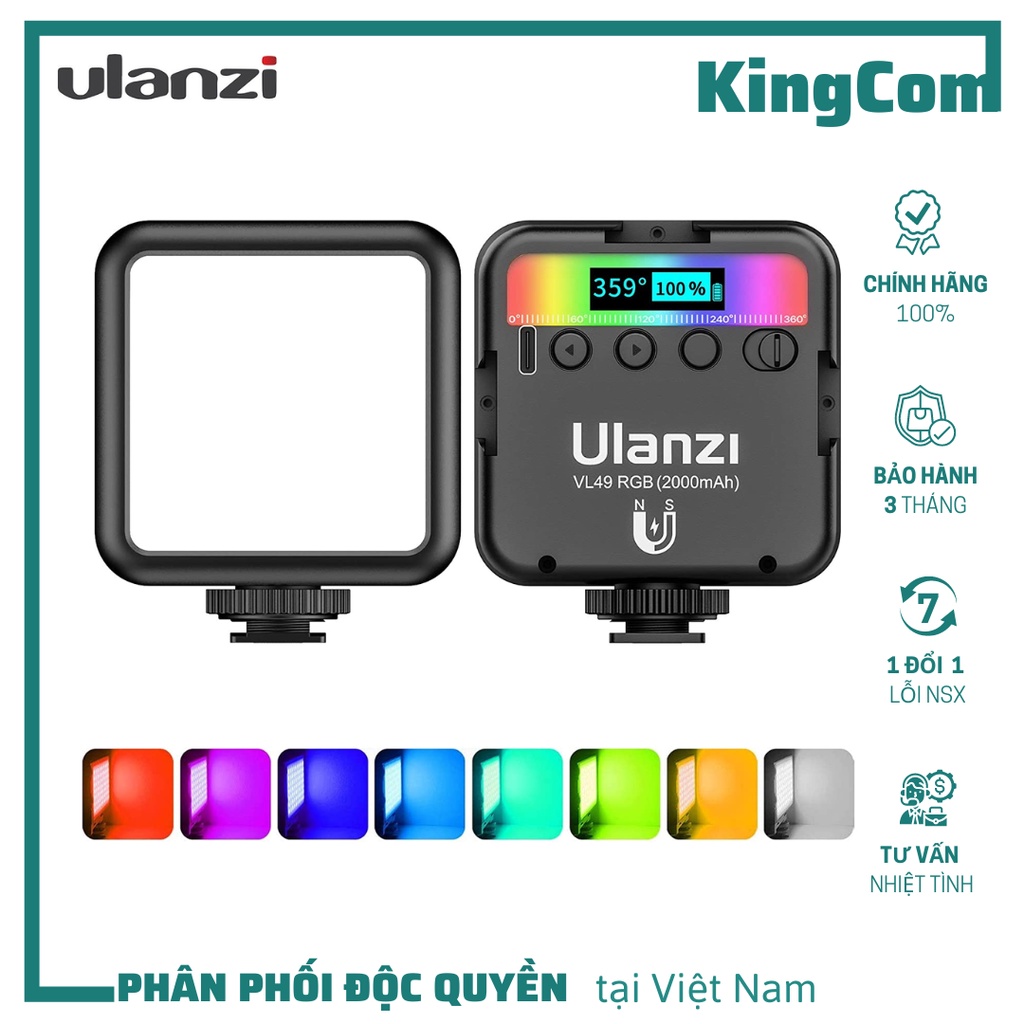 Đèn Ulanzi Mini Led VL49 đổi màu RGB Fill Light tích hợp pin sạc đa năng - Hàng Chính Hãng