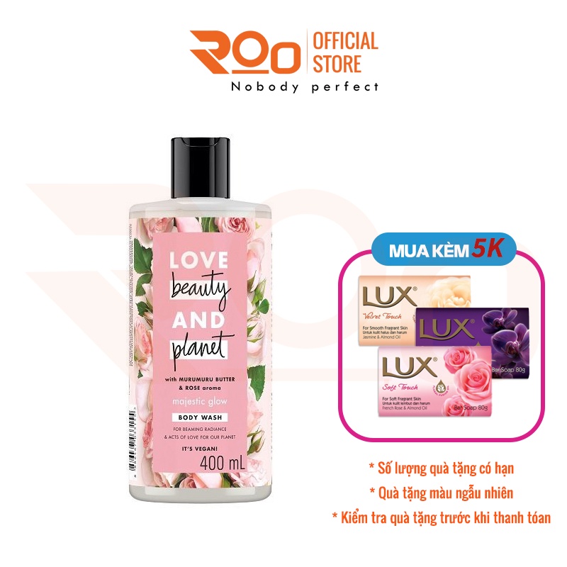 Sữa Tắm Làm Sáng Da Love Beauty And Planet Majestic Glow Tinh Dầu Hoa Hồng 100% Bulgaria 400ml