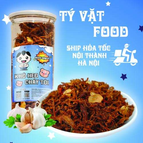 Khô heo cháy tỏi TyVatFood hộp 300g siêu ngon đồ ăn vặt Hà Nội