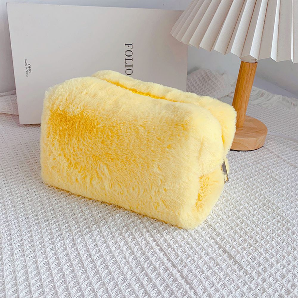 [Hàng mới về] Túi đựng đồ trang điểm/ mỹ phẩm bằng vải lông mềm màu trơn nhỏ gọn có khóa kéo phong cách Hàn Quốc