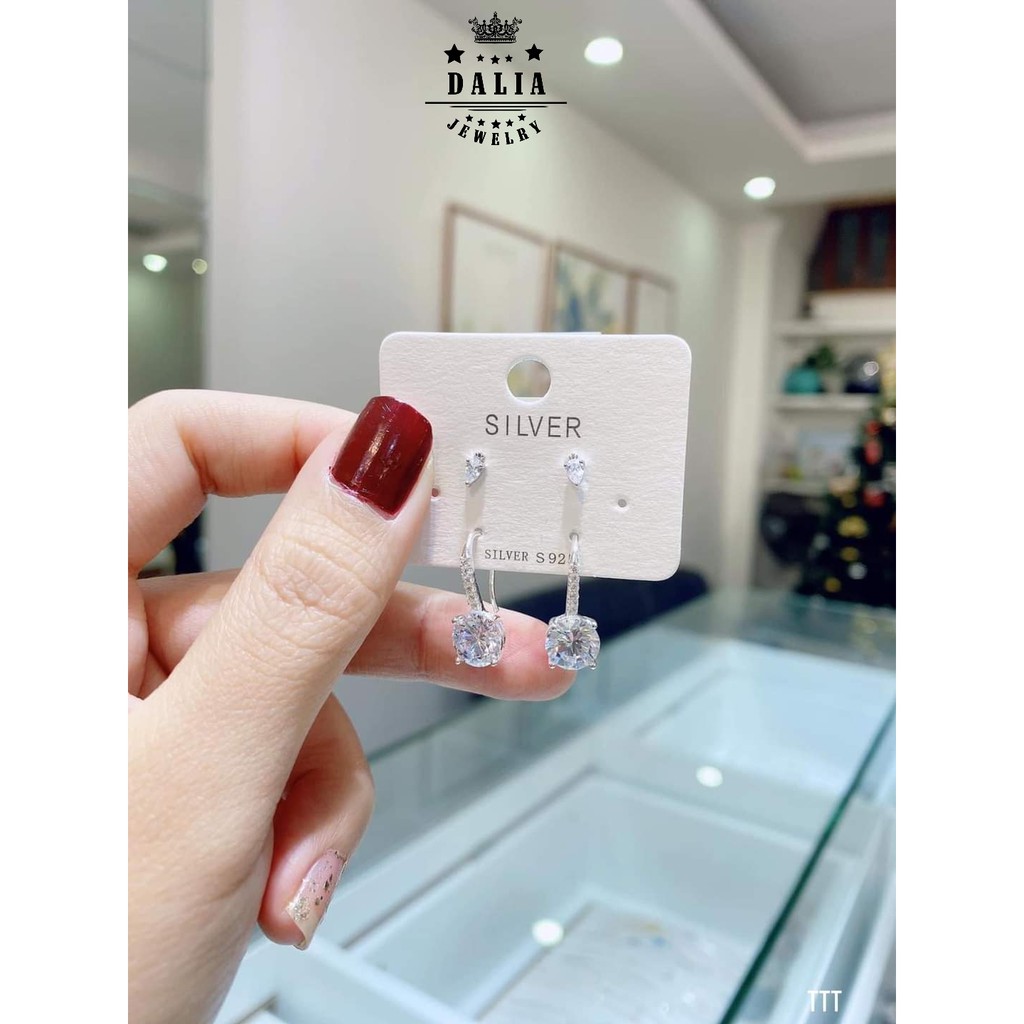 Bông tai bạc nữ dạng móc DaLiA Jewelry khuyên tai đá vuông không cần chốt cá tính