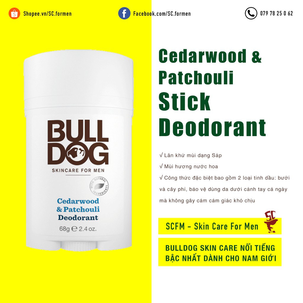 Cedarwood & Patchouli Stick Deodorant - Lăn khử mùi dạng Sáp | Mùi Nước Hoa Bulldog Skin Care