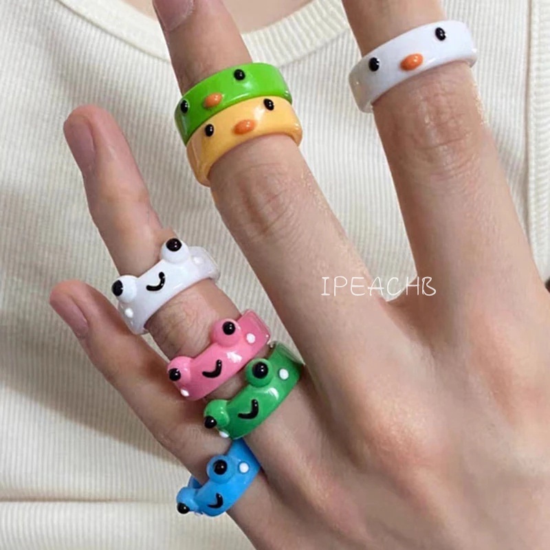 Nhẫn đeo tay hình chú ếch dễ thương bằng nhựa resin cho nam nữ, nhẫn đeo tay dẽ thương hình hoặt hình.