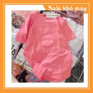 Áo thun nữ tay ngắn dập nổi MOSCHINO milanno dễ thương chất liệu cotton mềm mịn thoáng mát không xù,FREESIZE 50-65kg