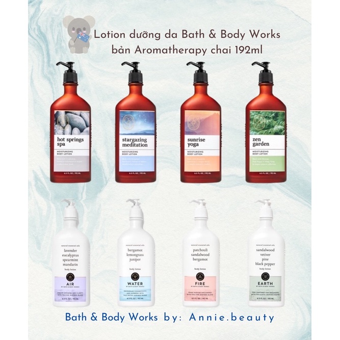 Lotion dưỡng thể dưỡng da bản Aromatherapy Bath&BodyWorks chai thuỷ tinh dạng vòi nhấn 192ml
