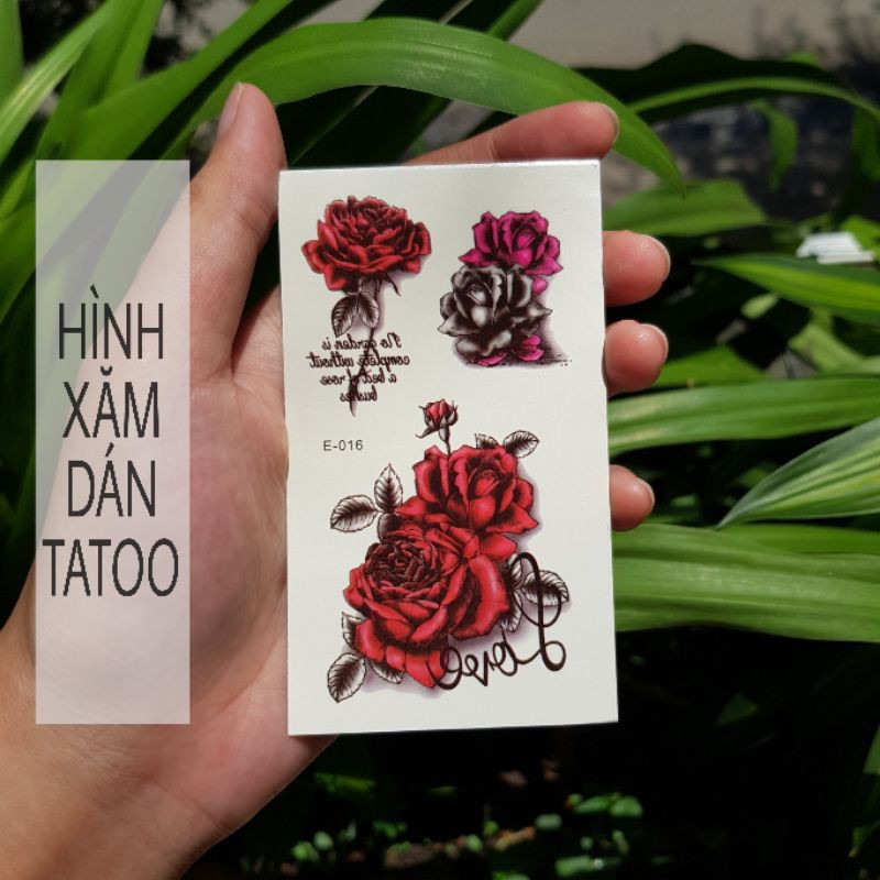 Hình xăm hoa hồng 3d mini E16.Xăm dán tatoo mini tạm thời, size &lt;10x6cm