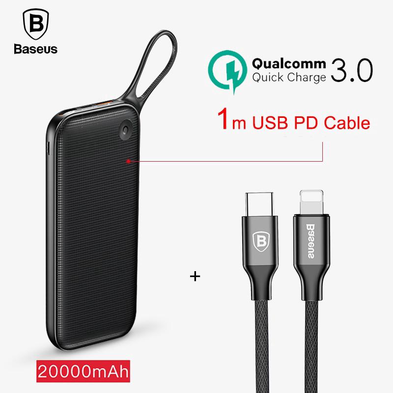 Baseus 18w 20000mah power bank dual quick charge 3.0 usb pd outputs powerbank fast charging qc3.0 external battery