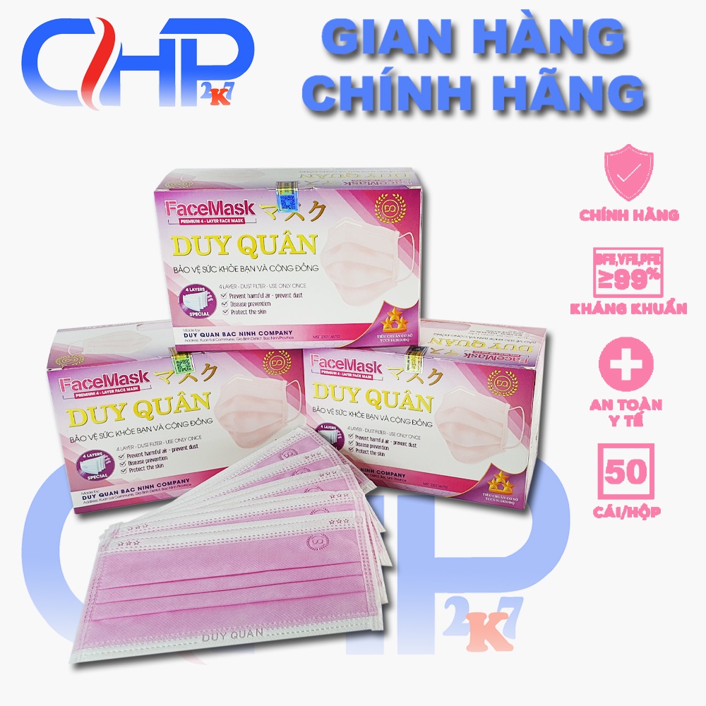 (Màu Hồng) Khẩu trang y tế màu Hồng xinh hộp 50 cái